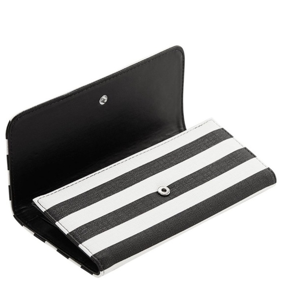 Kut from the  Kloth Tri-fold Envelope Wallet Black White Stripes Snap Closure - Picture 1 of 7